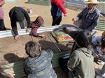 students adding soil to the raised beds